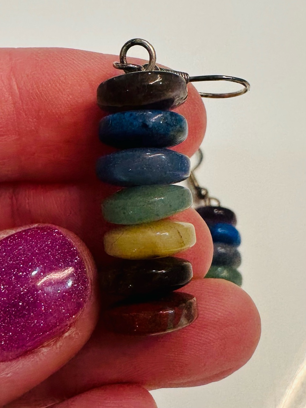 Handmade Rainbow Stacked Genstone Earrings - Picture 7 of 7